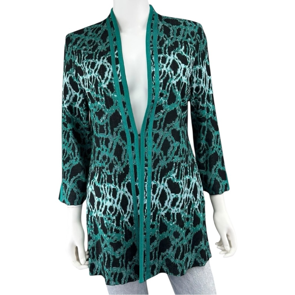 MING WANG Green Jacquard Knit Cardigan Jacket Size S M0749